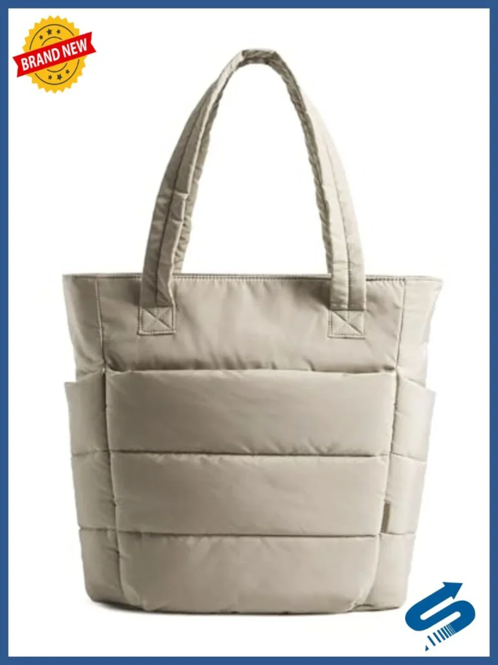 Lightweight Puffy Tote Bag with Compartments, Shoulder Handbag for Travel Work